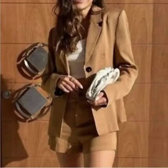 NEW Zara Blazer Jacket and Shorts Suit 2 PC Coord Set in Camel Size XS/Small - Picture 16 of 16